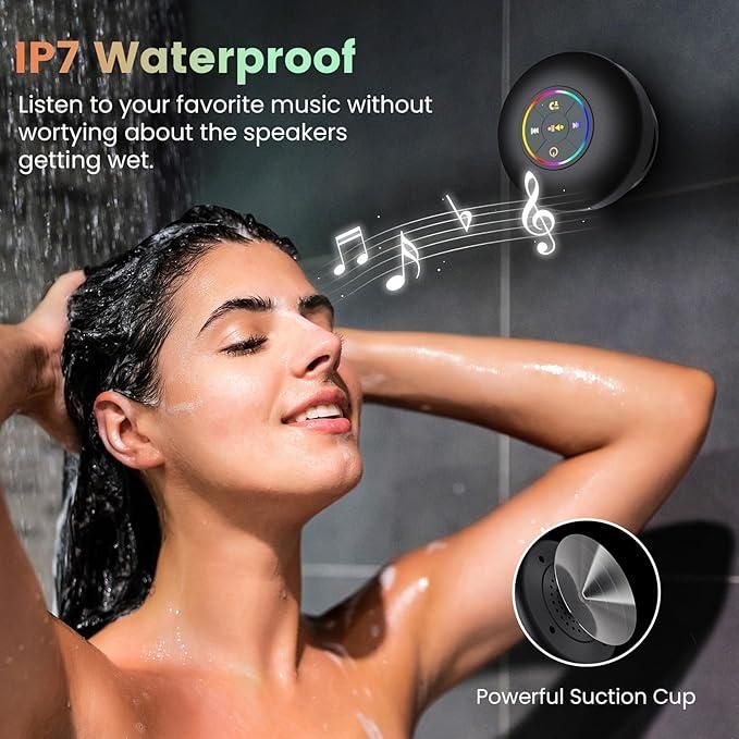 FKLBBLPM Waterproof Bluetooth Speaker with Large Suction Cup, LED Lights